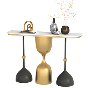 Console de mesa moderno luxo, tabela de entrada entrada entrada superior de mármore dourado e metal