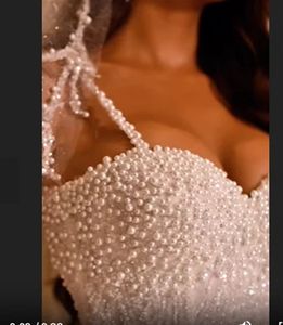 Изысканное свадебное платье-баллон <span class=keywords><strong>2026</strong></span> года с тонкими бретелями, вырезом «сердечко», шнуровкой на спине, блестящими бусинами, жемчугом и пайетками - Product Image 3