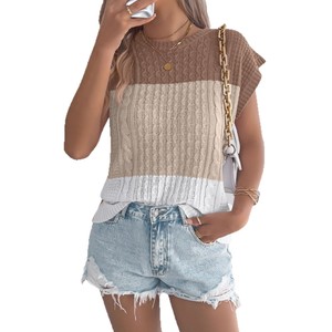 Suéter de punto holgado con mangas murciélago, transpirable, con combinación de colores y diseño trenzado, estilo informal, cómodo, para vacaciones, tendencia urbana, Verano 2026 - Product Image 5