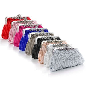 Women Satin Crystal <b>Clutch</b> Party <b>Wedding</b> Purse Soft Evening Bag Bridal Handbag - Product Image 1