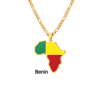 Collier pendentif en acier inoxydable émaillé avec carte du continent africain et drapeau national de la République du Soudan, cadeau souvenir patriotique