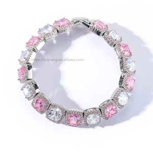 Hip Hop Jewelry 10mm and White Zircon Rock Sugar Chain Hip Hop <b>Bracelet</b> <b>Copper</b> Inlaid Square Zircon Tanjing Fashion - Product Image 1