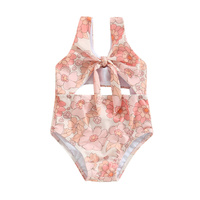 Maillot de bain d'été pour bébé fille, marque privée, maillot de bain sans manches imprimé creux, bikini, barboteuse pour bébé, 1 pièce
