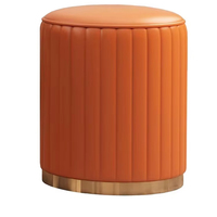 Tabouret Rond Mobilier de Maison Mobilier de Salon Vente en Gros Métal Moderne Luxe Rembourré en Cuir Ottoman Doré