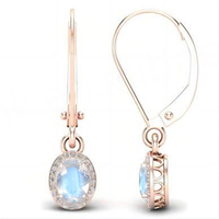 Boucles d'oreilles tendance en argent sterling 925 plaqué or rose avec zircon cubique et pierre de lune bleue naturelle, motif étoile polaire - Cadeau idéal pour mariage, anniversaire ou fête