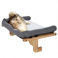 Hamac et perchoir pour chat d'intérieur, lit pour animaux de compagnie avec cadre en bois de taille moyenne à grande
