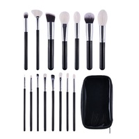 Anmei Cross-border 15 Set Kuas Rias Wajah Gagang Kayu Alami Kuas Eyeshadow Foundation LLY-U15 Langsung dari Pabrik