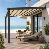 Pergola pliante électrique robuste avec drainage intégré des eaux de pluie pour restaurant et repas en plein air