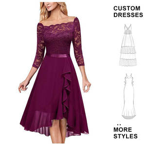 निर्माता कस्टम फैशन महिलाओं ने चिफॉन ड्रेस बॉल ग्उन लो कॉलर 3/4 आस्तीन मिडी आकस्मिक महिला शाम पोशाक - Product Image 1