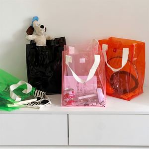 Light for Clear Colored PVC Tote Shopping Bags Long Custom <strong>Logo</strong> Durable Fabric Handle Gift <strong>Gag</strong> Trade Show Waterproof Beach Bag - Product Image 6
