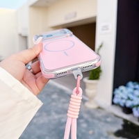 Étui magnétique pour téléphone avec support de caméra à sangle de maintien en corde de couleur unie pour iPhone 17 Air 18 16 15 14 Pro Max