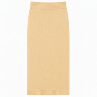 Ensemble décontracté pour femme en tricot géométrique, haut court à manches bouffantes, col carré, jupe crayon mi-longue taille haute côtelée 100% coton respirant
