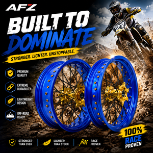 Ensemble de roues <span class=keywords><strong>Supermoto</strong></span> 17 16 EXC <span class=keywords><strong>SXF</strong></span> 125/250/<span class=keywords><strong>350</strong></span>/450 en alliage d'aluminium CNC durable, bleu orange anodisé, couleur personnalisée, Motard Racing - Product Image 1