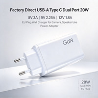 Chargeur mural double port USB-A et USB-C 20W (5V 3A, 9V 2.25A, 12V 1.8A) avec prise UE pour tablette et batterie externe – Adaptateur secteur en gros