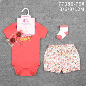 Conjunto <span class=keywords><strong>de</strong></span> Ropa <span class=keywords><strong>de</strong></span> Verano para Bebé <span class=keywords><strong>de</strong></span> 4 Piezas, 0-12 Meses, Estilo Europeo Americano, Bodys <span class=keywords><strong>de</strong></span> Algodón, Pantalones Cortos, Gafas <span class=keywords><strong>de</strong></span> Sol, Calcetines, Estampado Animal/Floral - Product Image 2