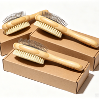 Brosse de toilettage pour animaux de compagnie en bois naturel, double face, fibres de sisal et brosse à picots métalliques pour chiens et chats, brosse démêlante pour animaux