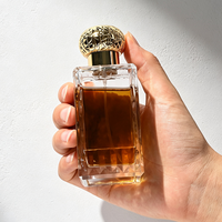 Vente en gros de flacons de parfum rectangulaires en métal avec plaque nominative, 100 ml, avec bouchon en plastique ABS et boîte design