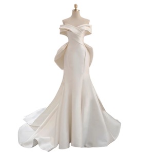 Nouvelle <span class=keywords><strong>Robe</strong></span> de Mariée Sirène Haut de Gamme Élégante à Épaules Dénudées avec Nœud, <span class=keywords><strong>Robe</strong></span> de Mariée Simple à Bretelles Croisées avec Traîne <span class=keywords><strong>pour</strong></span> Cérémonie de Mariage - Product Image 1