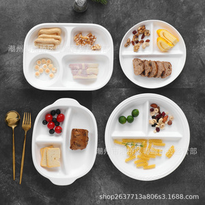 จานเซรามิกแบ่งส่วน 31.5x22 ซม. จานทรงสี่เหลี่ยมสำหรับเสิร์ฟอาหารเช้าสำหรับผู้ใหญ่ - Product Image 2