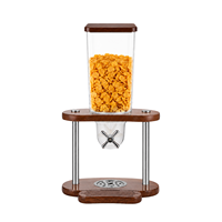 Distributeur de nourriture sèche en acier inoxydable de 3,5 L pour grains de café en vrac, céréales et noix, avec un récipient en PC pour les buffets, base en bois