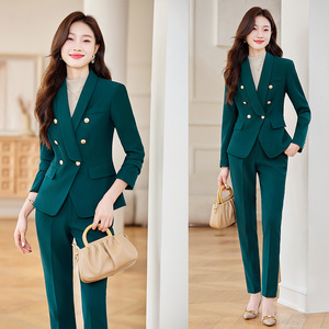 Women's Red Suit <b>Set</b> Autumn <b>Office</b> Lady Formal Wear Anti-Wrinkle Polyester Full Sleeve - Product Image 2