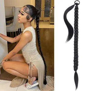 Braided Ponytail Extension with Hair Tie Straight Wrap Around Hair Extensions Pony Tail DIY Natural Soft Synthetic Hair Piece