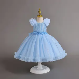 新款儿童连衣裙亮片花朵公主裙女婴圣诞节日连衣裙