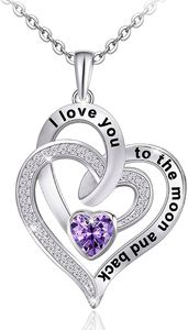 Fashion Gold Plated Heart Crystal Zircon Sparkling Women's Double Heart Birthstone <b>Charm</b> Pendant Necklace - Product Image 5