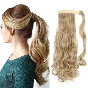 20 inches 100g Easy Attached Wrap Around Messy Curly Ponytail Hairpiece Wavy Curly Clip In Synthetic Ponytails Hair Extensions