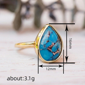 Anello T0977 in Turchese per Donna, Forma a Pera, Gemma Naturale con Montatura a Castone, Regalo, Anelli alla Moda - Product Image 4