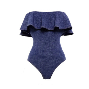 Nouveau maillot de bain une pièce en jean rétro pour femme 2024, motif uni avec haut court, style européen (<span class=keywords><strong>France</strong></span>), <span class=keywords><strong>vacances</strong></span>, plages - Product Image 2