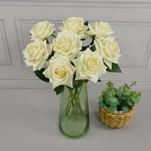 Hot Sale Single Velvet Artificial Flowers Bulk Wedding Arrangement Centerpiece Decorative Long Stem Red Rose