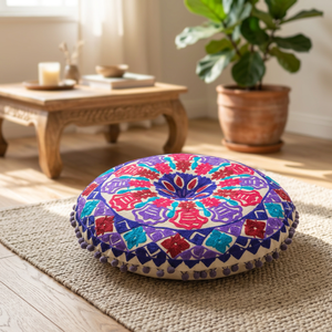 Coussin rond brodé à la main, oreiller de couleur unie, pour méditation, en coton, nouvelle collection 2020 - Product Image 3