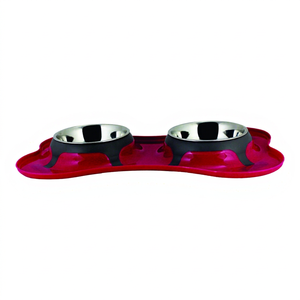 Double Premium Stainless Steel Red Color Bone Double Diner With Plastic Stand Stainless Steel <b>Bowl</b> Double <b>Dog</b> Cat <b>Bowls</b> - Product Image 1