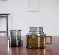 Bouilloire à thé en verre créative résistant à la chaleur anti-déflagrant Portable 400ml Pot séparateur d'eau à thé filtré avec manche en bois