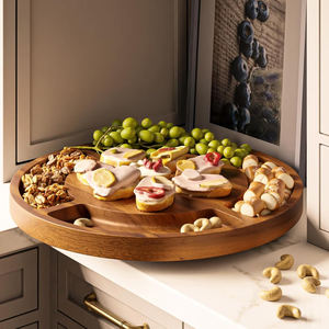 Plateau d'<span class=keywords><strong>apéritif</strong></span> en bois d'acacia écologique rotatif à 360 degrés avec tasse à tremper à motif végétal pour les collations de fête - Product Image 4