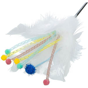Jouet interactif pour chat avec plumes et pompons colorés, 41 cm - Product Image 3