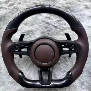 Volante de fibra de carbono y cuero color chocolate para Porsche Cayman, Panamera, <span class=keywords><strong>911</strong></span>, 718, Macan, modificación interior. - Product Image 2