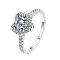 Bague pour femme en moissanite 1 carat, argent sterling 925, forme de cœur, couleur D, moissanite, diamant, alliances