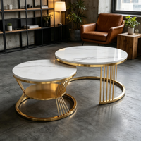 Ensemble de tables basses rondes modernes, plateau en pierre frittée de luxe léger, structure métallique, tables d'appoint gigognes pour salon