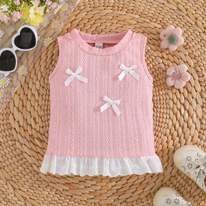 Ropa para Niños, Conjunto de Tres Piezas para Bebé Niña, Top sin Mangas con Lazo, Estampado Floral, Camiseta Básica para Recién Nacida - Product Image 4