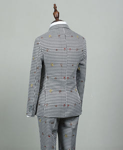 Costume 2 pièces brodé <span class=keywords><strong>noir</strong></span> <span class=keywords><strong>et</strong></span> <span class=keywords><strong>blanc</strong></span> <span class=keywords><strong>pied</strong></span>-<span class=keywords><strong>de</strong></span>-<span class=keywords><strong>poule</strong></span> simple boutonnage coupe ajustée pour homme pour mariage - Product Image 4