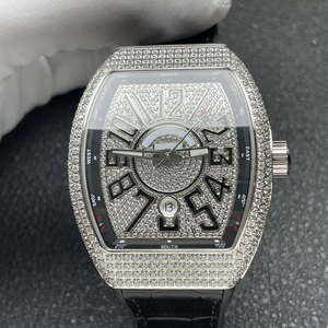 Montre mécanique automatique unisexe de luxe en forme de tonneau sertie de diamants, boîtier en cristal saphir de 45 mm, bracelet en cuir noir de 24 mm, édition limitée - Product Image 2
