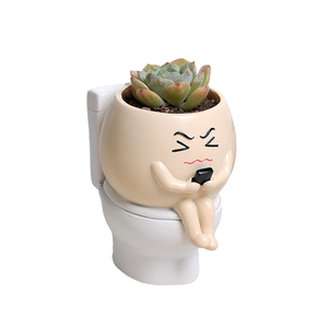 Chậu cây cảnh hình bồn cầu ngồi hiện đại, dễ thương, men bóng, hình hoa thịt, ngộ nghĩnh, màu xanh lá cây, trang trí văn phòng, phòng học, chất liệu kỹ thuật số - Product Image 4