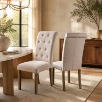 Chaise de salle à manger capitonnée beige avec dossier boutonné et pieds en bois pour salon et cuisine, vente en gros, directement de l'usine