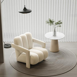 Fauteuil moderne en tissu pour salon, style crème, chaise design décontractée avec rembourrage en mousse - Product Image 3