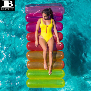 Personnalisé durable PVC gonflable arc-en-ciel tube lilo <span class=keywords><strong>piscine</strong></span> flottant en plastique chaise longue air lit île flotteur - Product Image 2