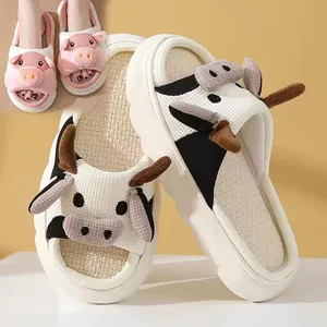 Women Cute Pig Summer Sandals Cow Stuffed Wholesale Animal Plush Fluffy Fuzzy Slippers Soft Plush House Shoes Open Toe Slippers