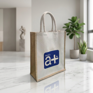 Sac fourre-tout réversible en toile et jute imprimé sur mesure – Sac de courses écologique en toile de jute avec fermeture éclair pour cadeaux et vente au détail - Product Image 4