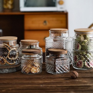 Wholesale Kitchen Borosilicate Glass Spice Storage Jars Set With Acacia Bamboo Lid